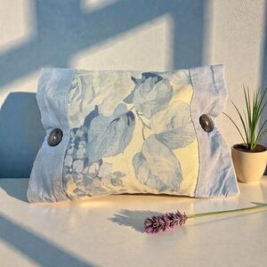 Vintage Decorative Floral Small Throw Pillow Blue Jean Roses Hydrangeas Lumbar